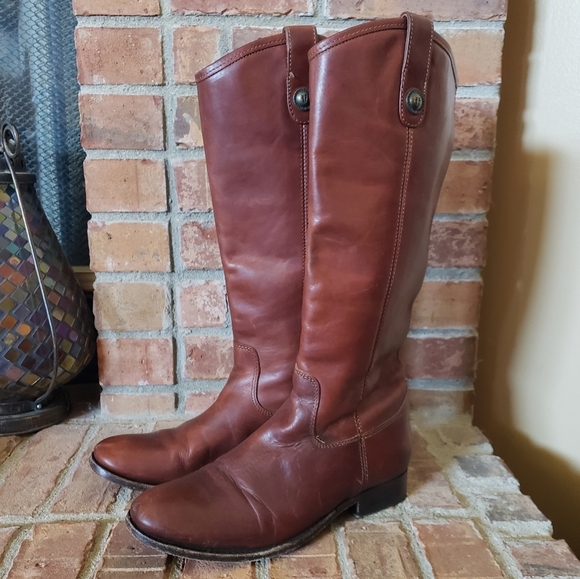 Frye Cognac Melissa Button Riding Boots - Picture 1 of 9